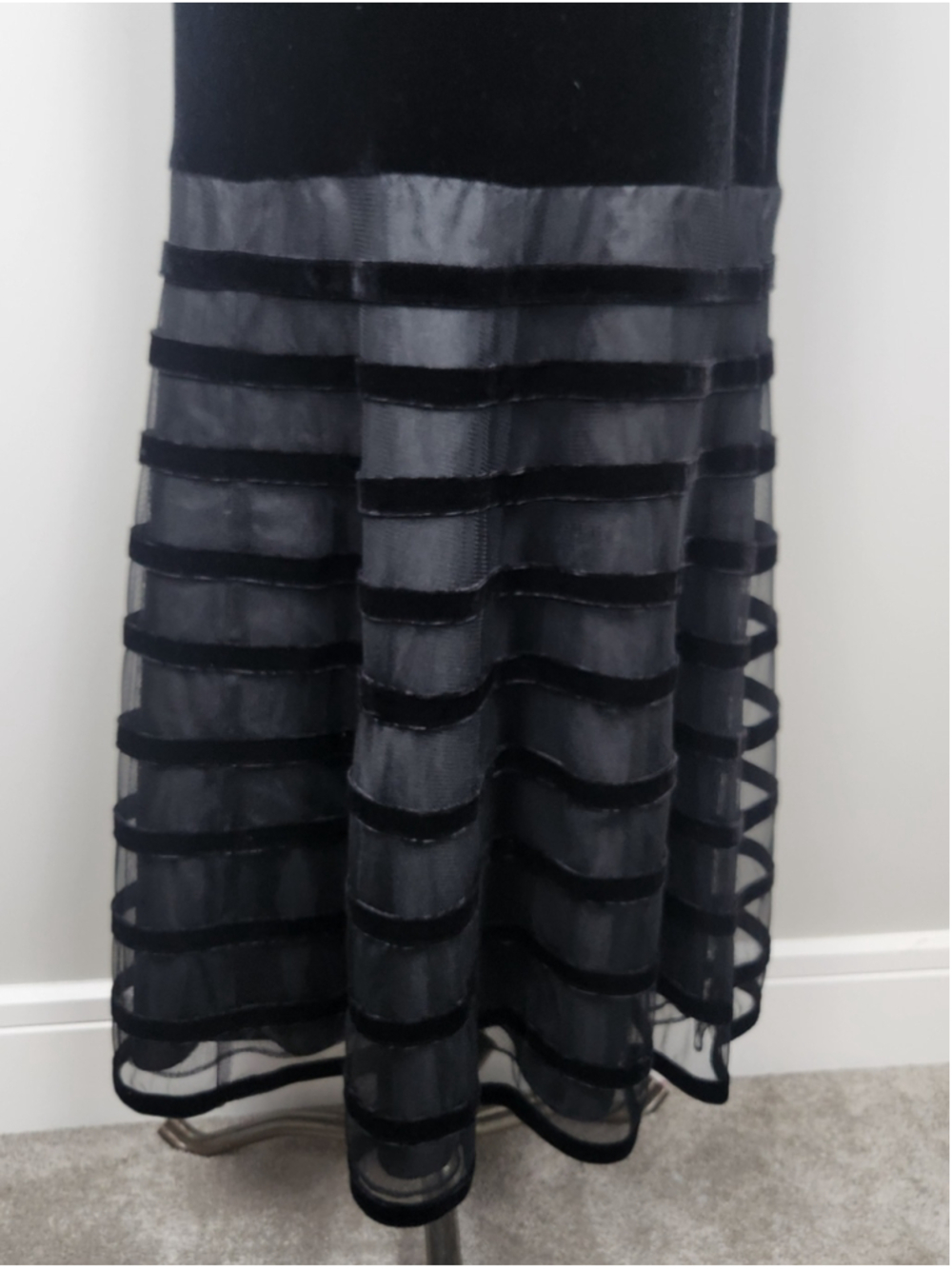 Black Velvet Maxi Skirt Size 10 Fits Large Soft Lace Sheer - Picture 6 of 12